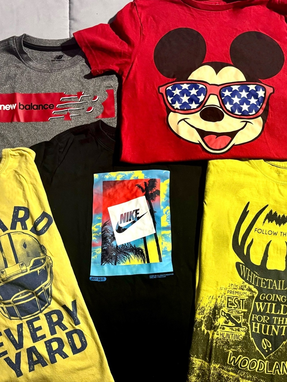Youth Boys Large 10/12 Short Sleeve Tee Bundle 5pc Nike, Old Navy, New Balance